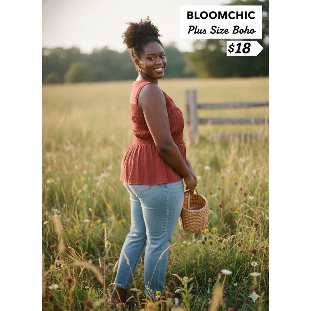 BLOOMCHIC Rust Red Smocked Midi Boho‎ Cottagecore Plus Size 28